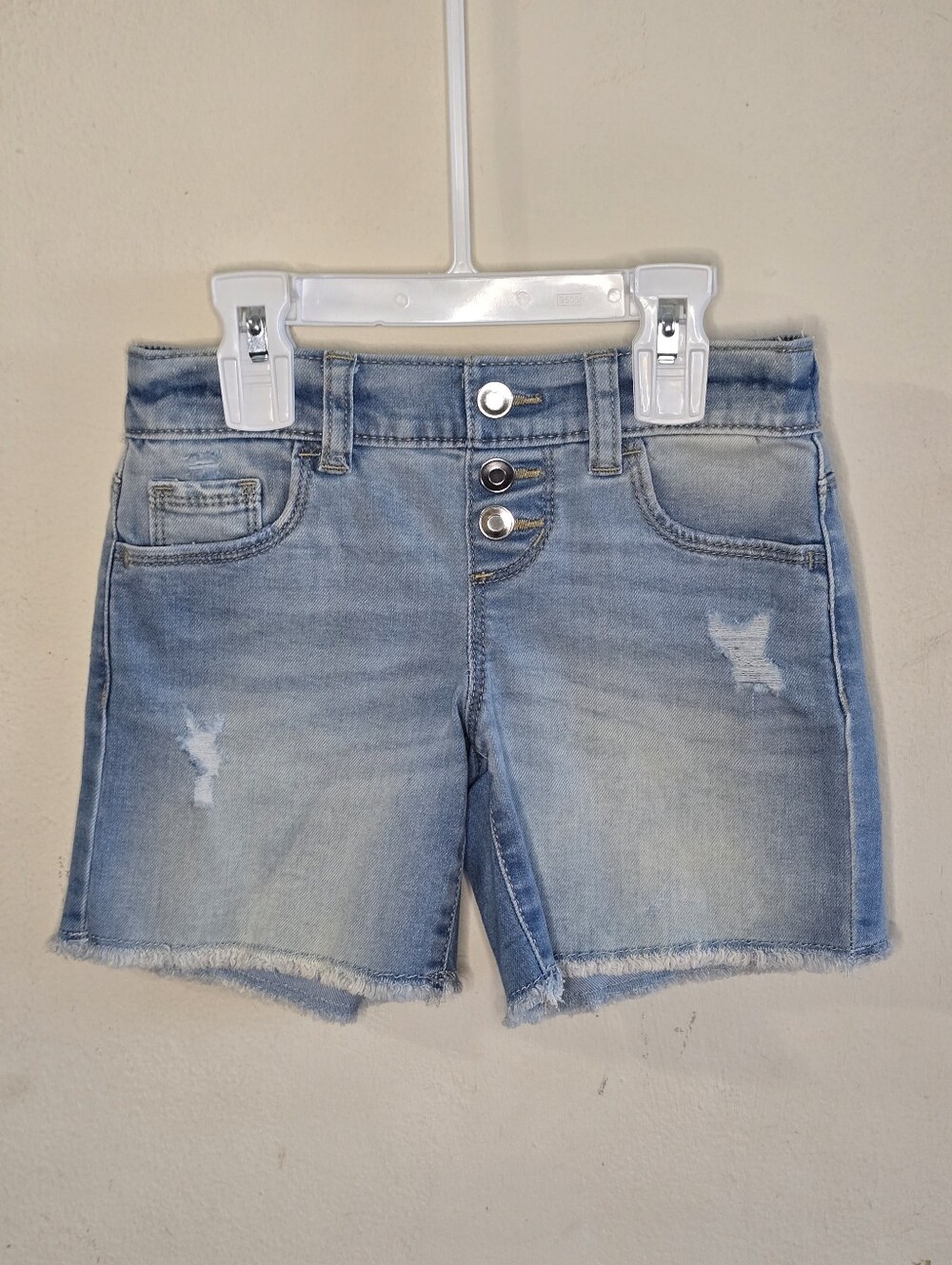 Wonder Nation Girls Denim Shorts XS 4-5 Blue Faux Button Frayed Hem Stretch